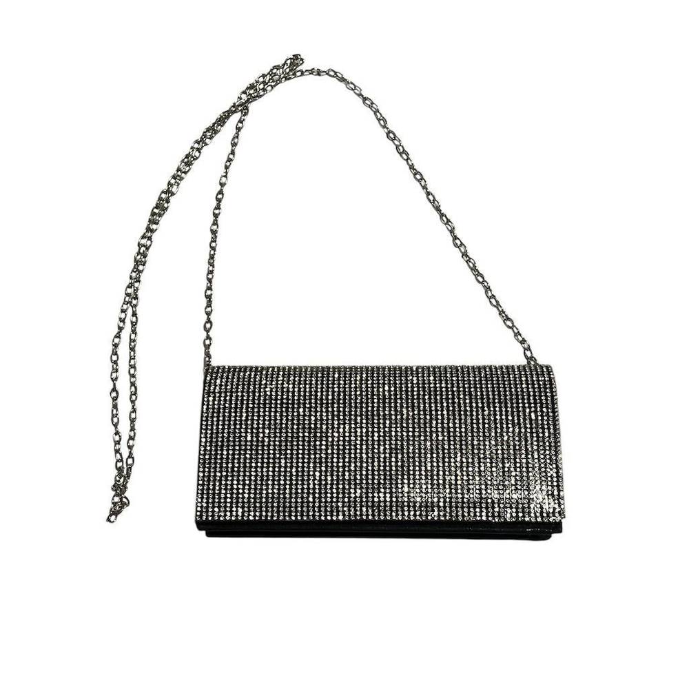 Forever Young Silver Rhinestone Clutch Chain Strap Wallet